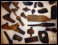 Einige wenige der erhalten gebliebenen Holzartefakte (meist Baggerfunde) vom Beginn des 20. Jahrhunderts. Die Objekte sind nach alten Methoden konserviert, dadurch wird die Holzbestimmung stark erschwert 